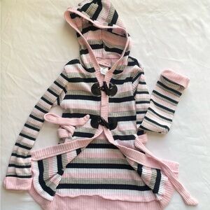 3 for $15 Little Lass Hooded Cardigan Jacket Pink Black White Silver Girls SZ 5